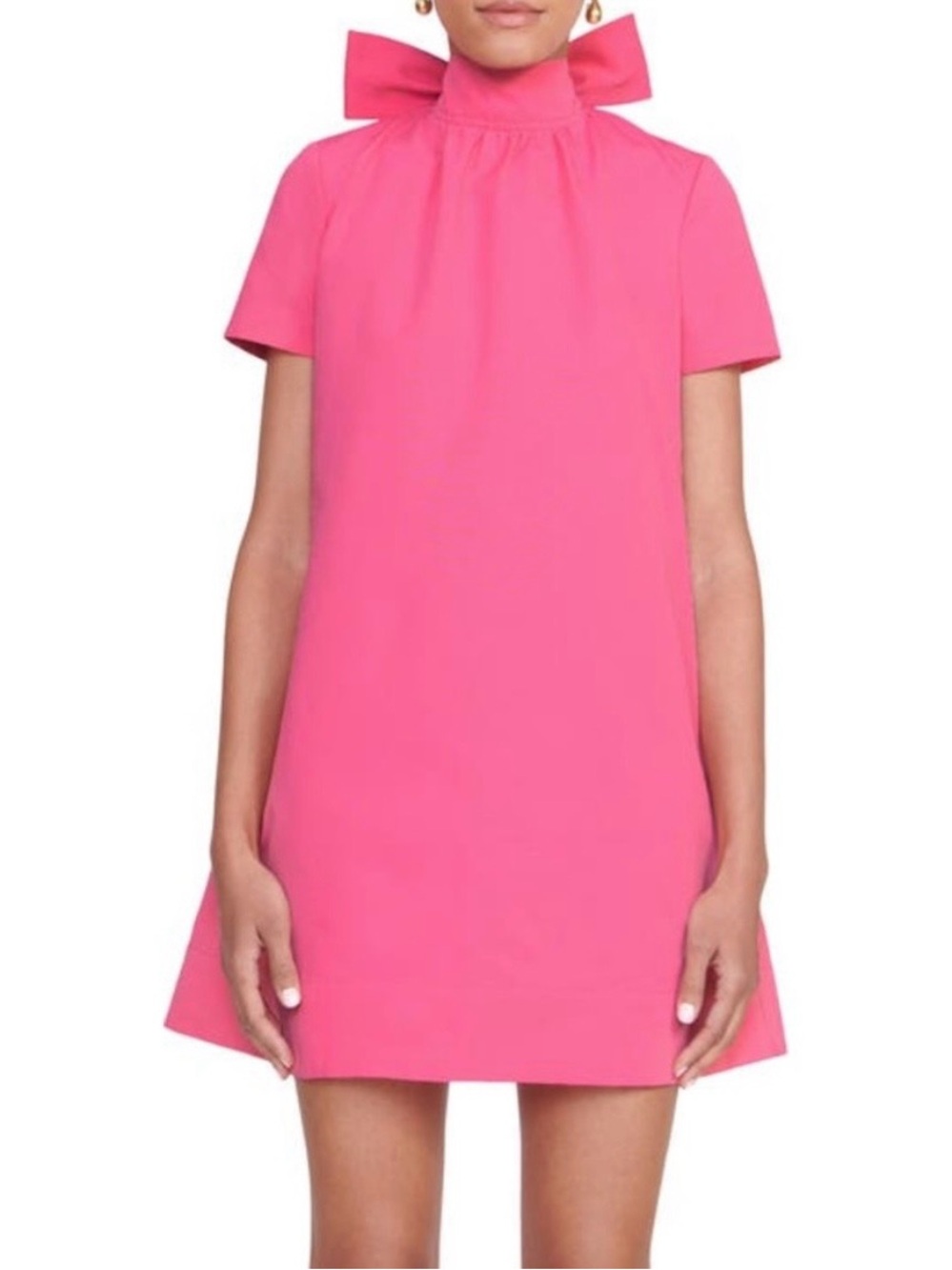 STAUD Pink High-Neck Mini Dress with Back Bow